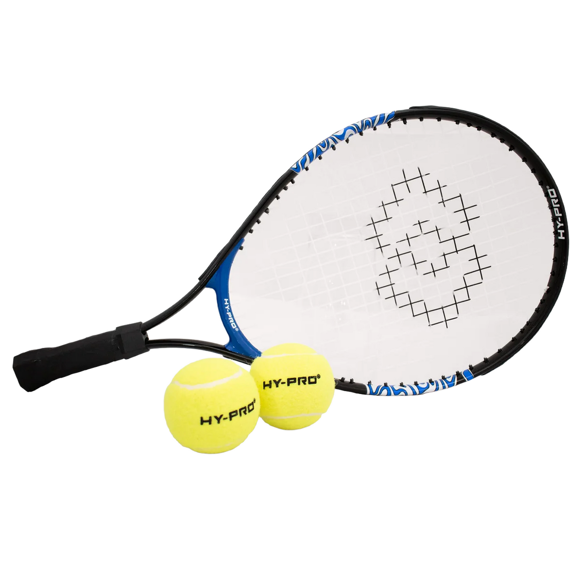 Hy-Pro childrens tennis racket and balls on a white background