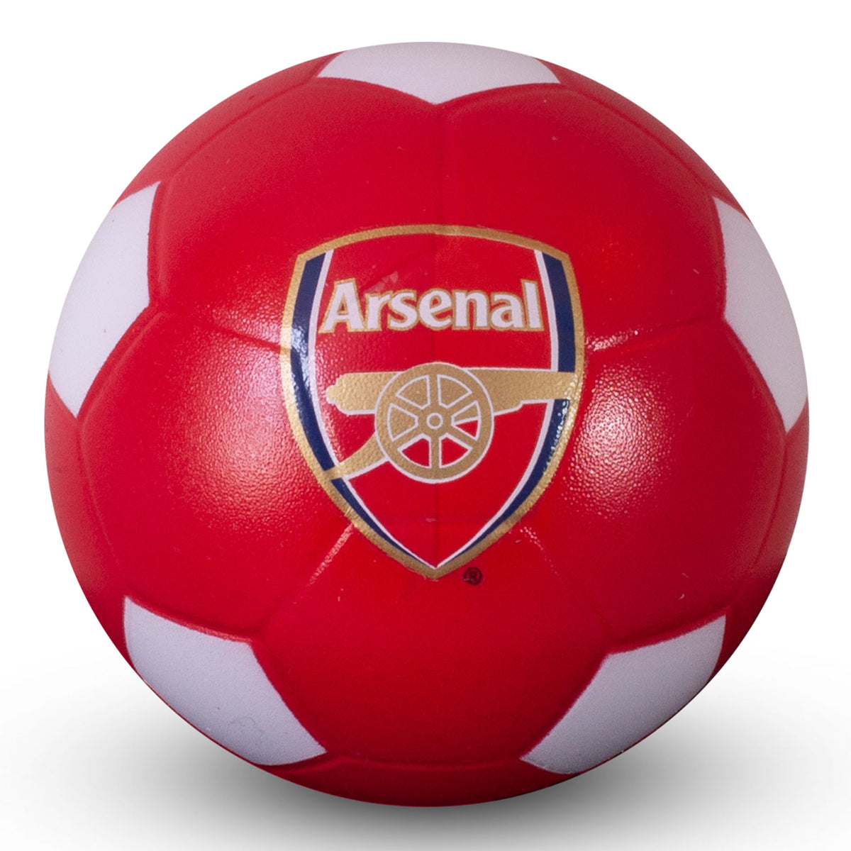 Arsenal Stress Ball in red and white on a white background