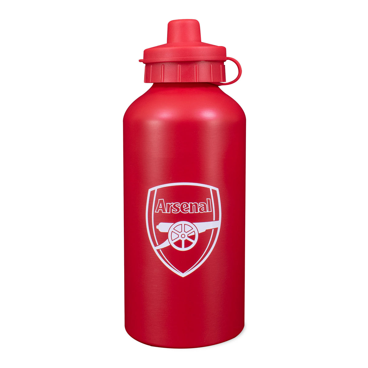 Arsenal 500ml Aluminium Matte Water Bottle in red with white details on a white background