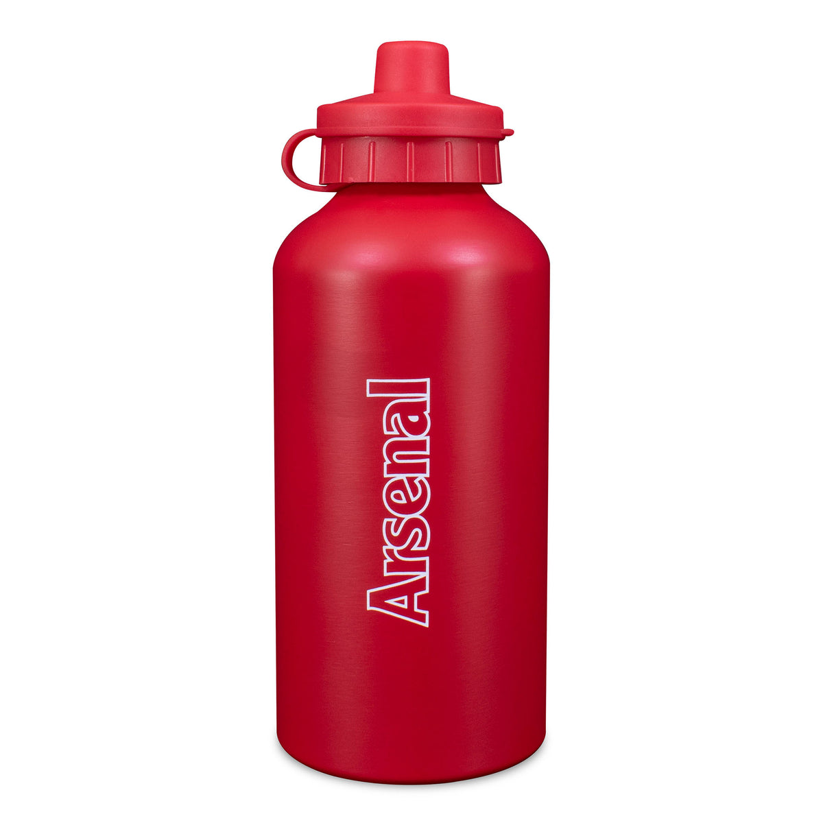 Arsenal 500ml Aluminium Matte Water Bottle in red with club crest in white and 'ARSENAL' wording on a white background