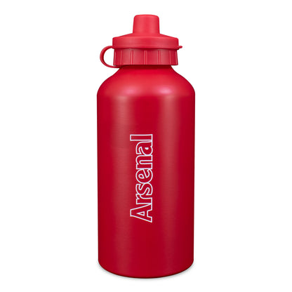Arsenal 500ml Aluminium Matte Water Bottle in red with club crest in white and 'ARSENAL' wording on a white background