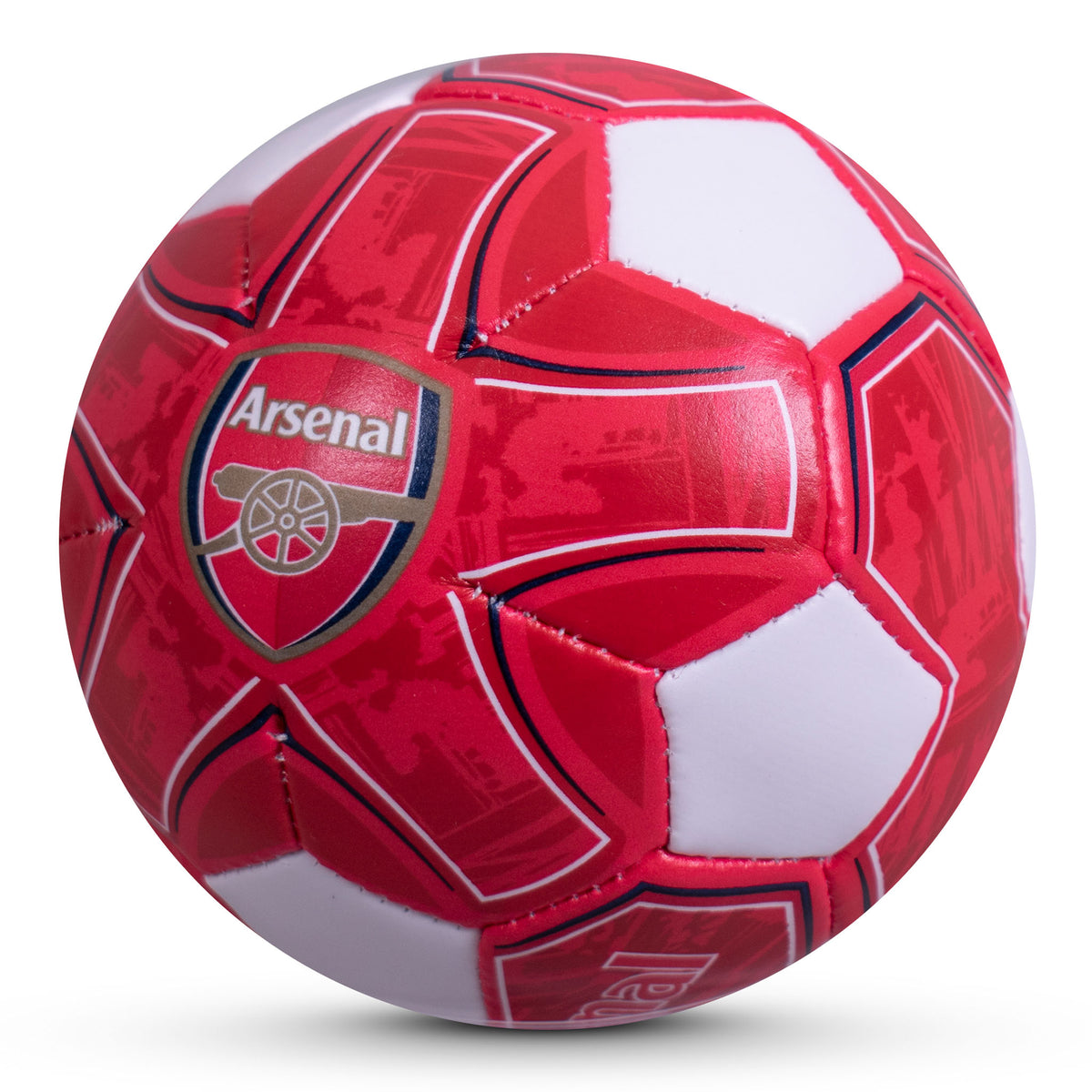 Side view of Arsenal 4" Mini Ball in red and white on a white background