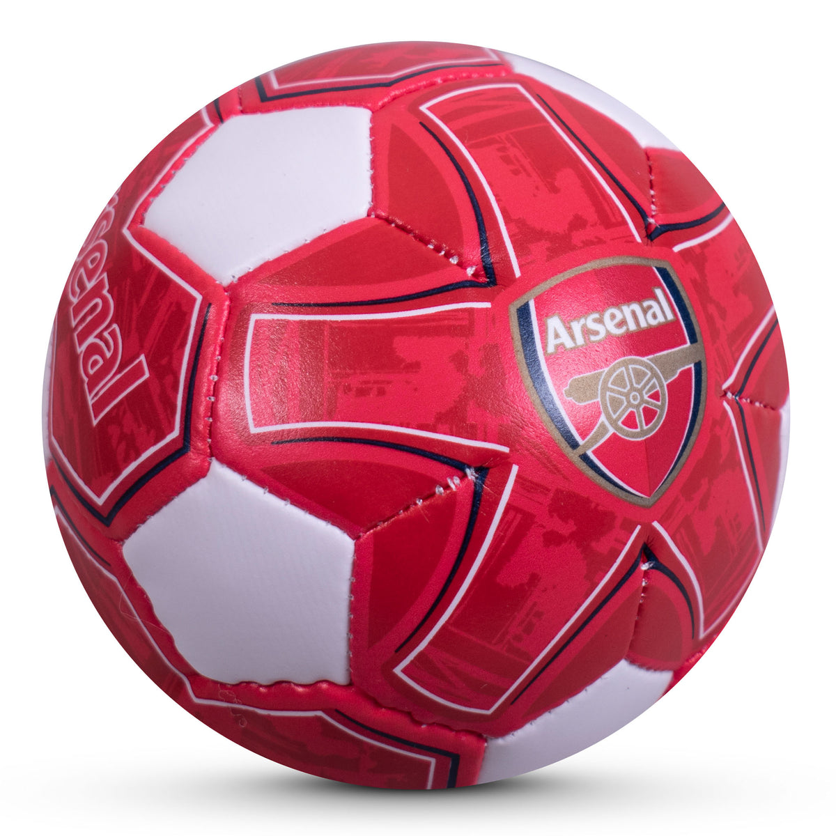Side view of the Arsenal 4" Mini Ball in red and white on a white background