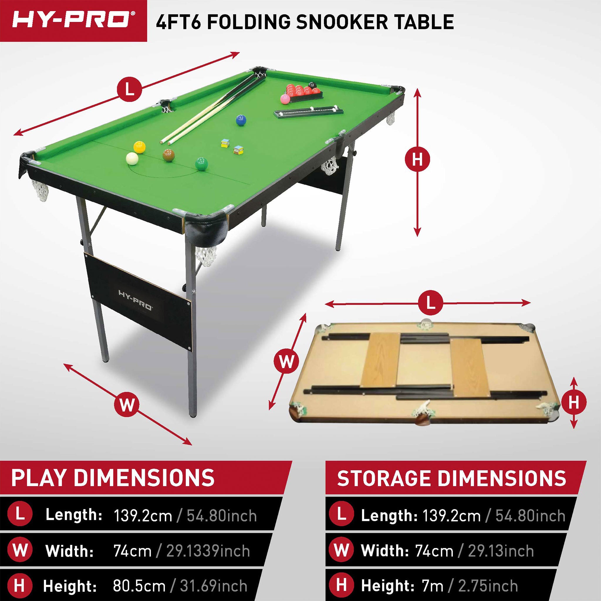 HyPro 4ft 6in Folding Snooker and Pool Table HyPro Sports
