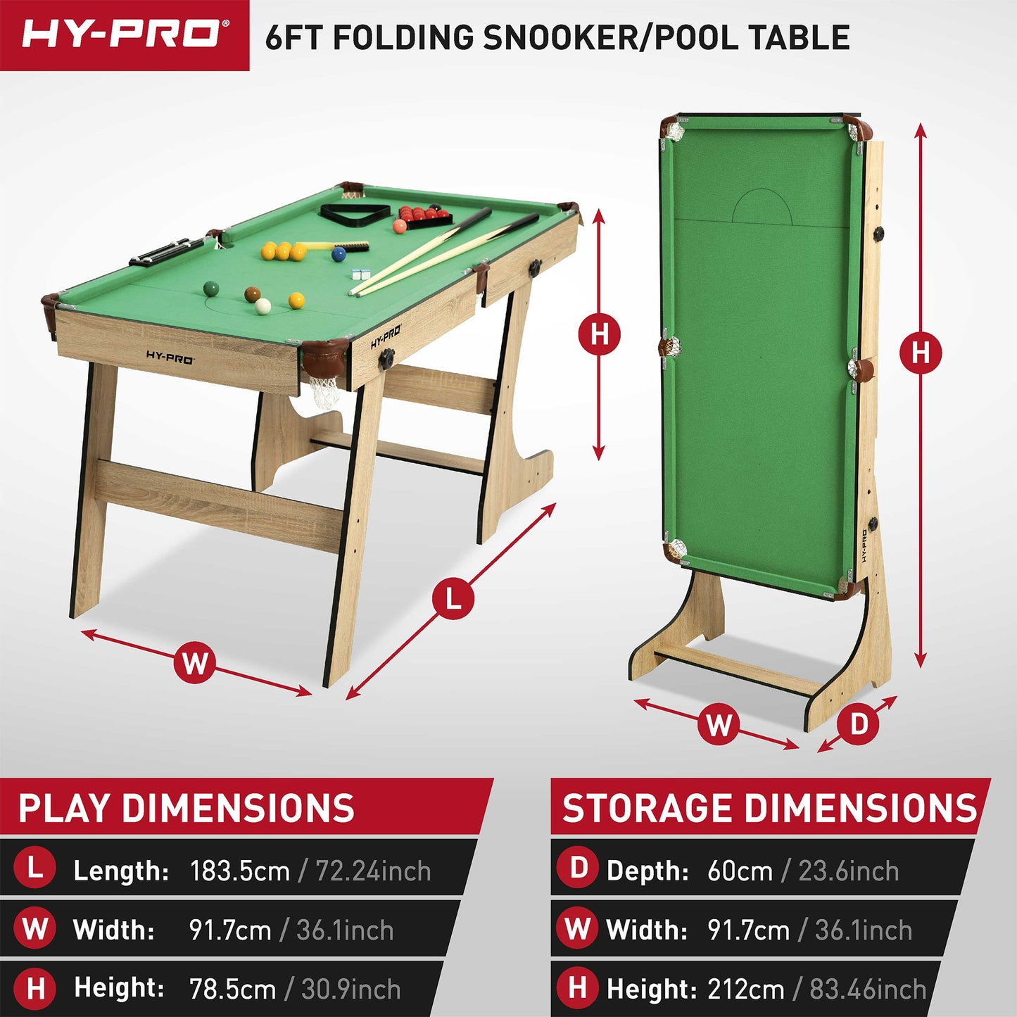 Hy-Pro 6ft Folding Snooker and Pool Table