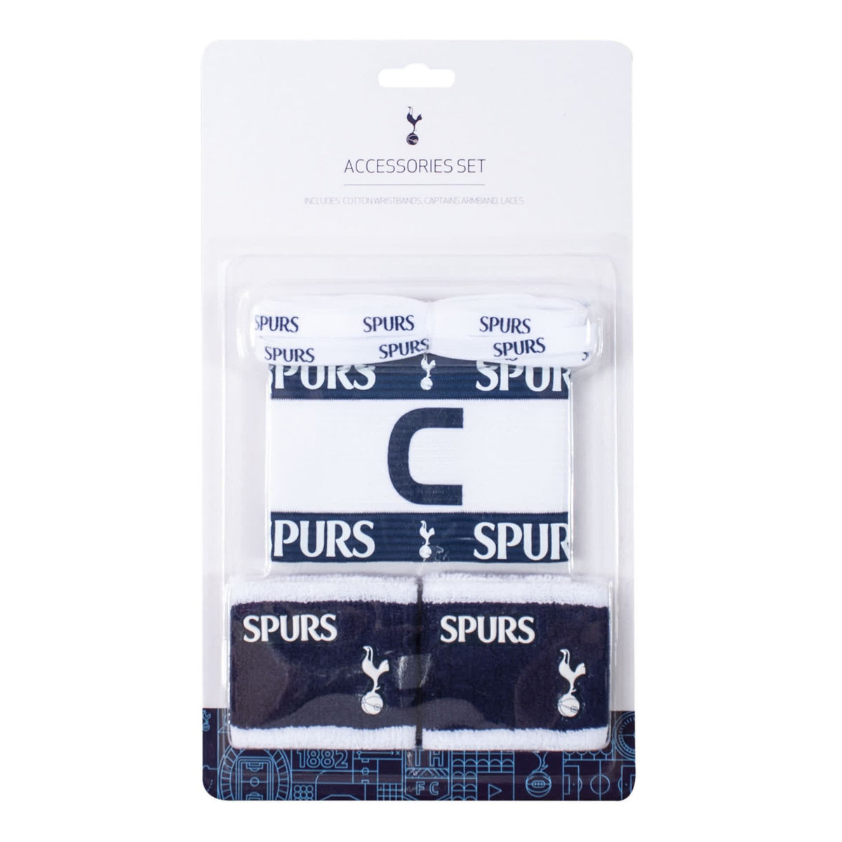 Tottenham Hotspur Accessories Set including Captains armband, sweat bands and laces on a white background